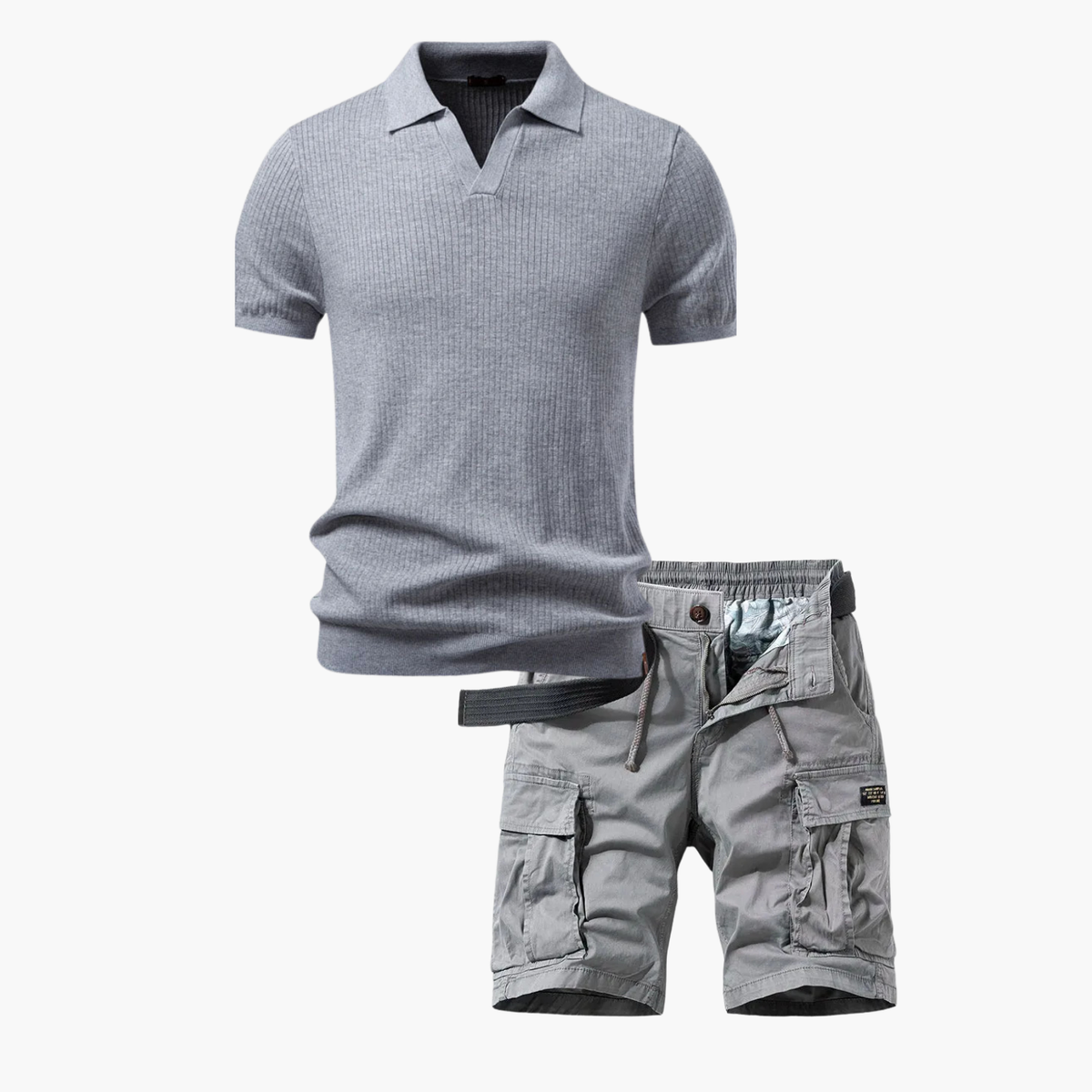 Ensemble Polo Ridé et Shorts Cargo pour Hommes - Gris