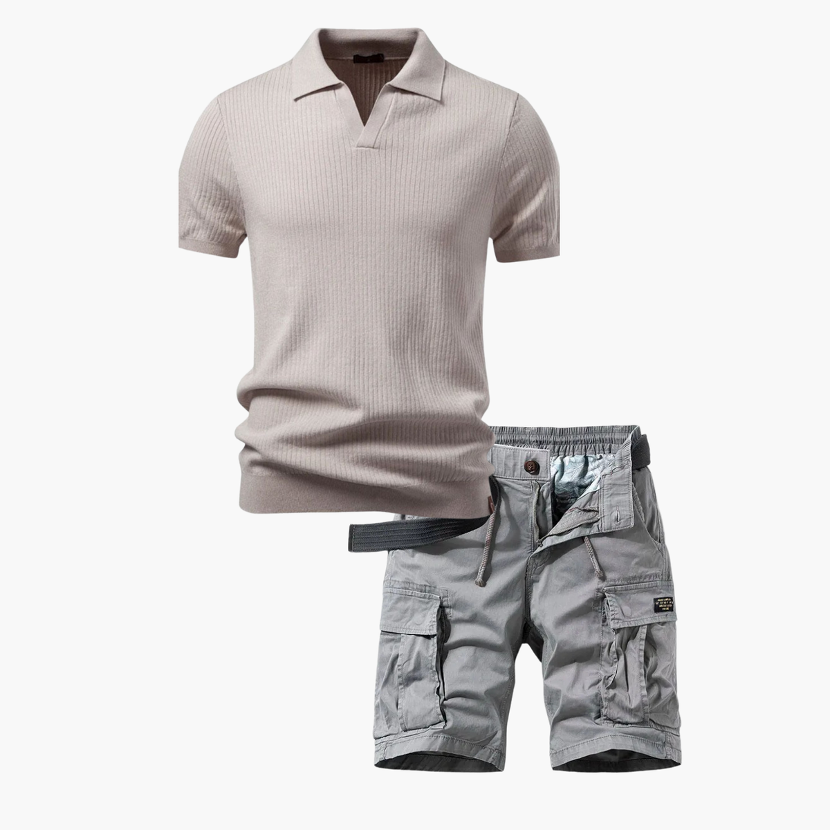 Ensemble Polo Ridé et Shorts Cargo pour Hommes - Kaki