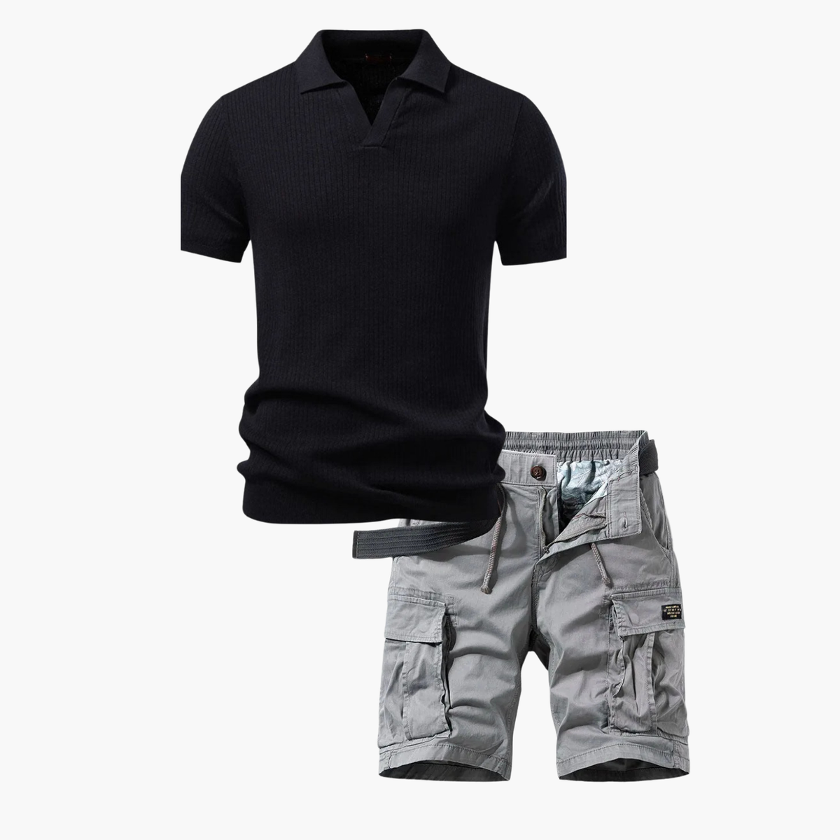 Ensemble Polo Ridé et Shorts Cargo pour Hommes - Noir