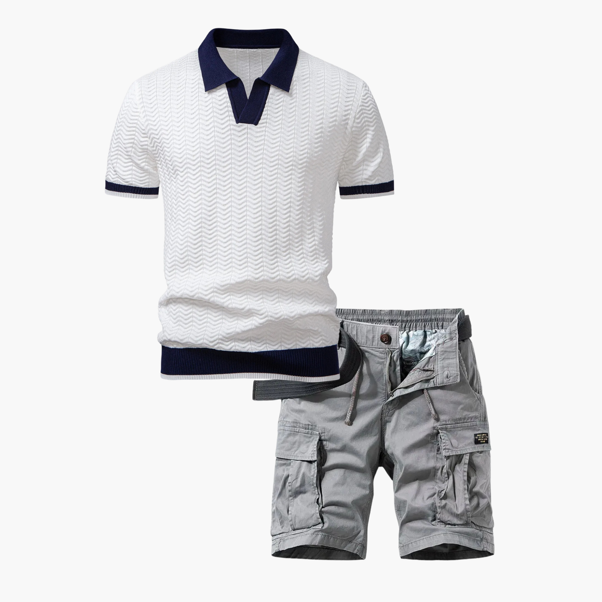 Ensemble polo texturé et short cargo homme - Blanc