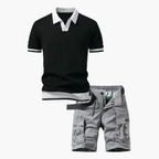 Ensemble polo texturé et short cargo homme - Noir