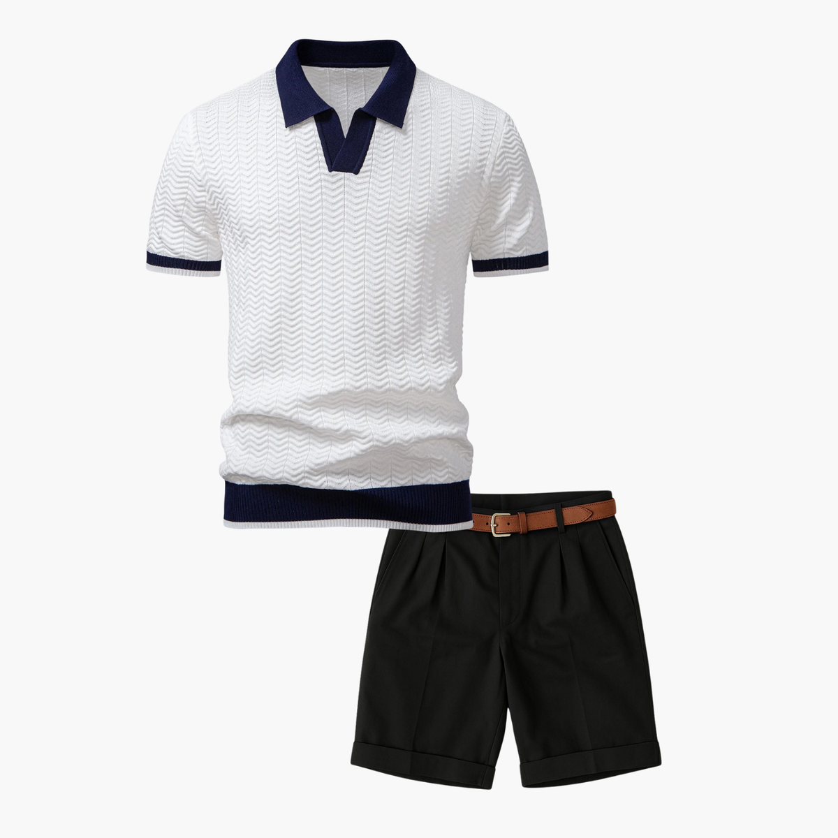 Ensemble Polo Texturé Homme et Short - Blanc