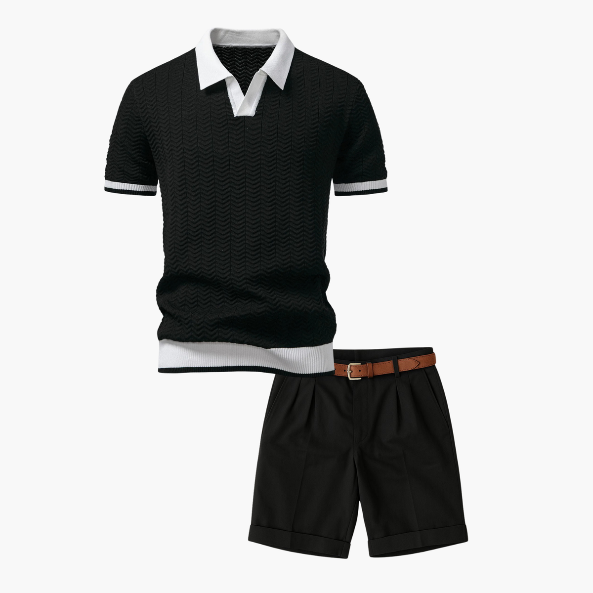 Ensemble Polo Texturé Homme et Short - Noir