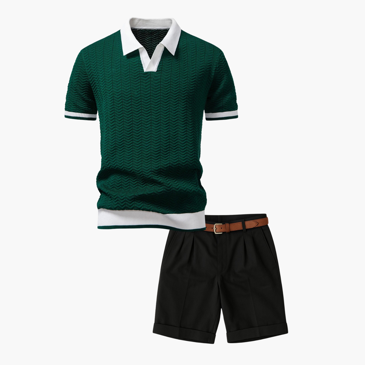 Ensemble Polo Texturé Homme et Short - Vert