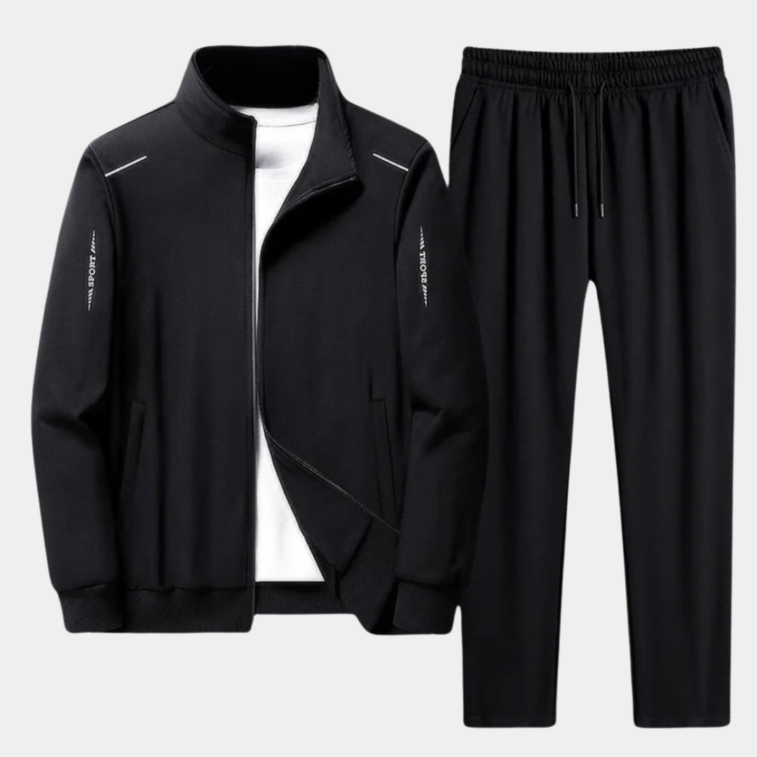 Ensemble Survêtement Homme Zip Complet Stylé – Veste Athlétique et Pantalon Jogger Confortable - Noir
