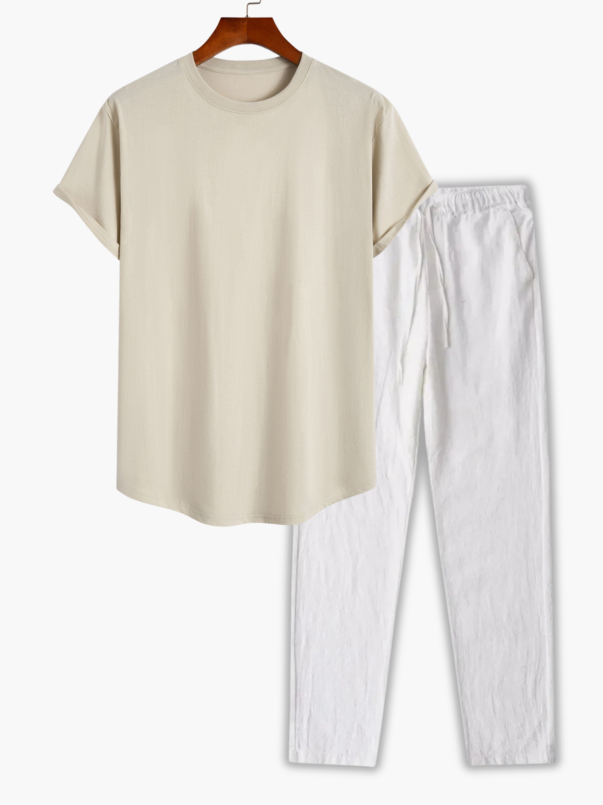 Ensemble T-shirt à col rond et pantalon - Beige