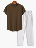 Ensemble T-shirt à col rond et pantalon - Marron