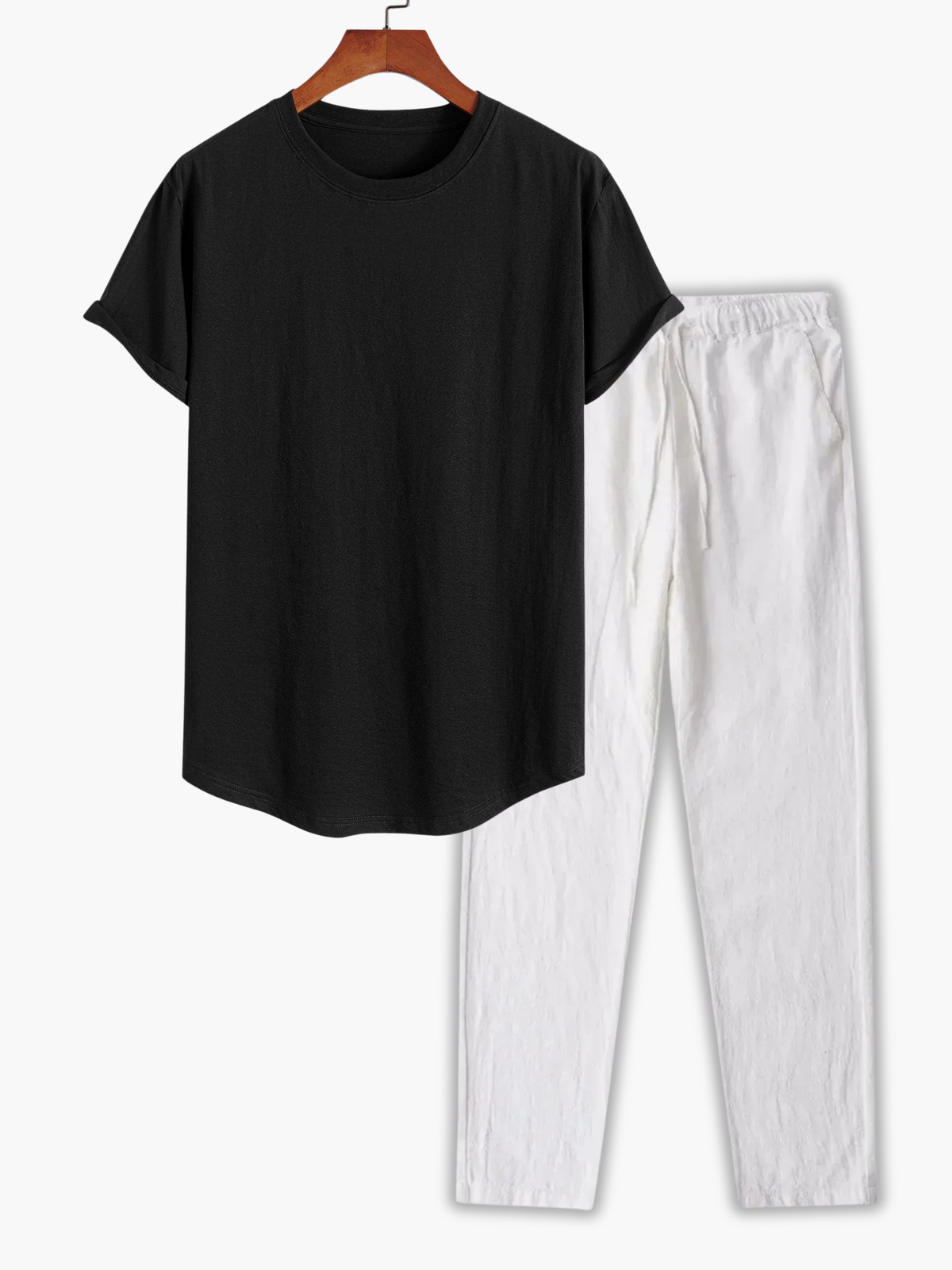 Ensemble T-shirt à col rond et pantalon - Noir