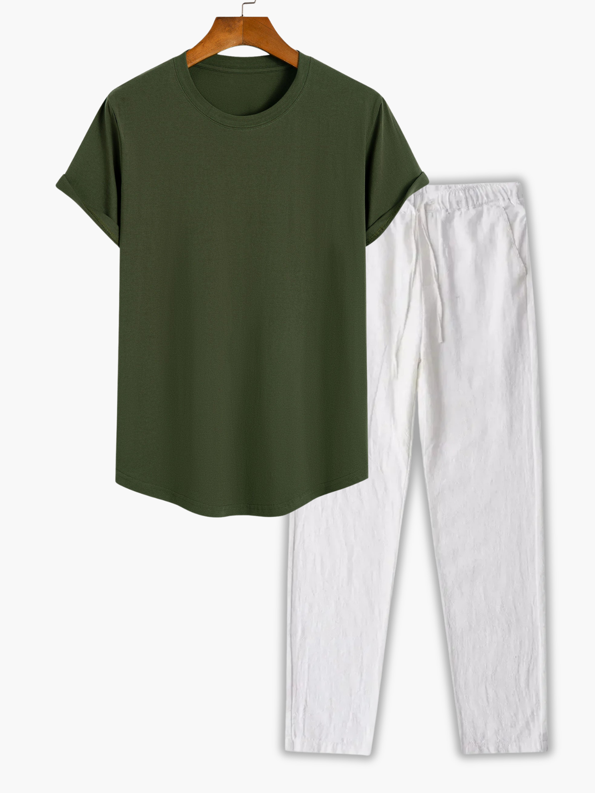 Ensemble T-shirt à col rond et pantalon - Vert armée