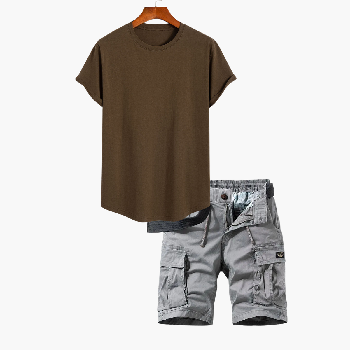 Ensemble T-shirt et Short Cargo Homme - Marron