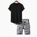 Ensemble T-shirt et Short Cargo Homme - Noir