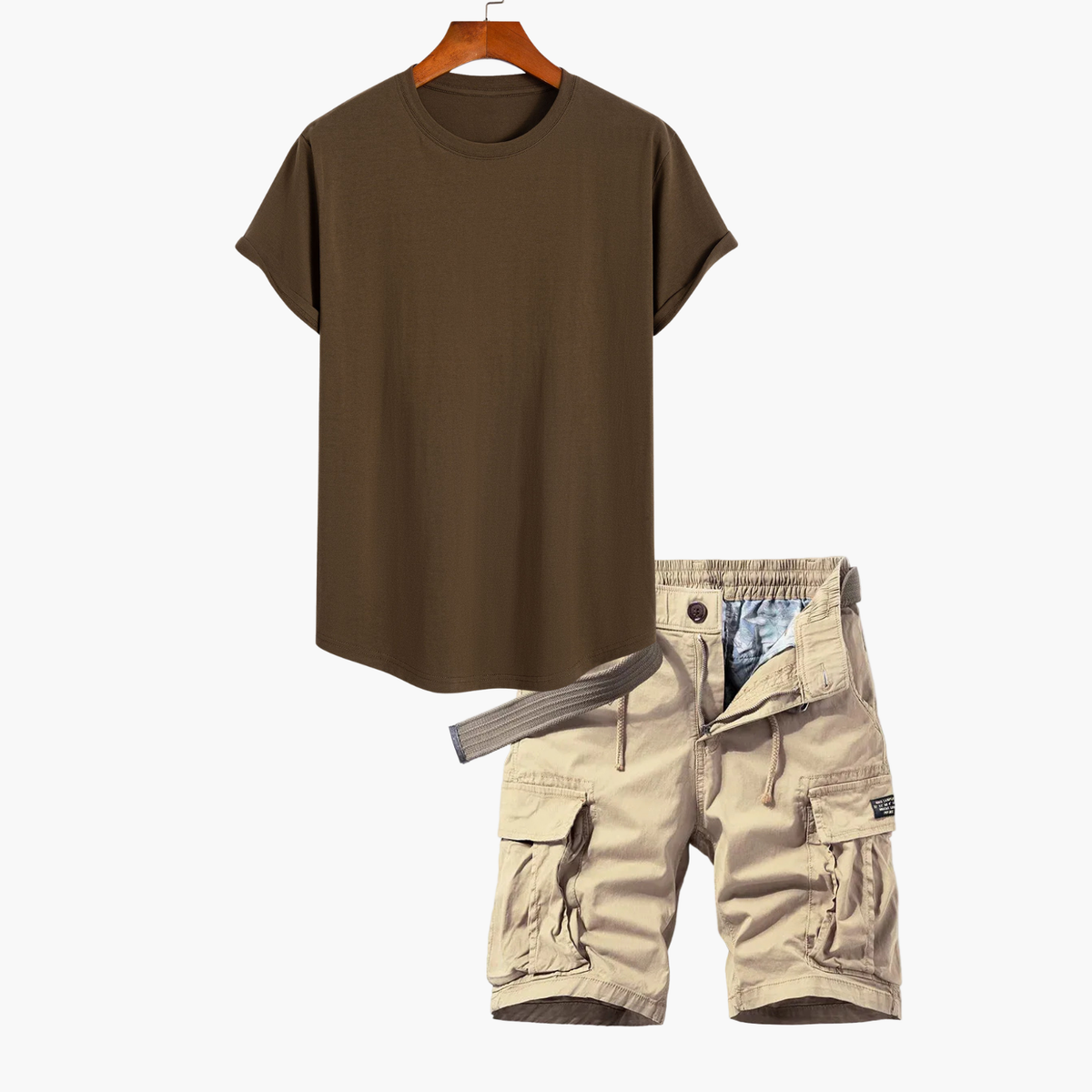 Ensemble T-shirt et shorts cargo pour hommes - Marron
