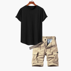 Ensemble T-shirt et shorts cargo pour hommes - Noir