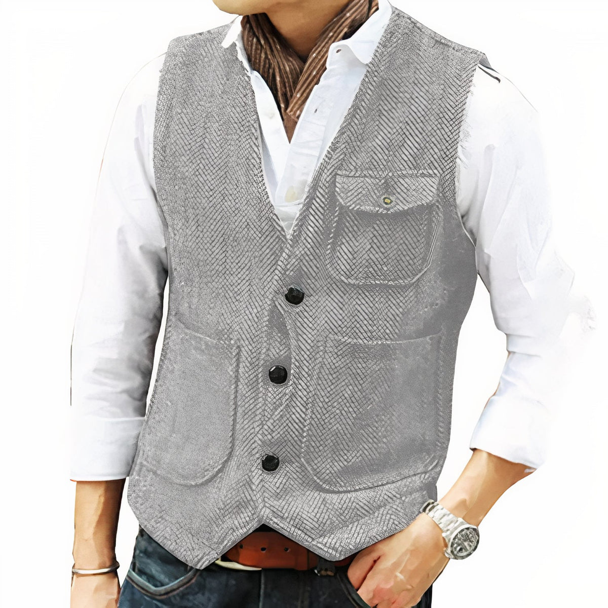 Gilet Homme à Coupe Premium – Élégance au Quotidien - Argent