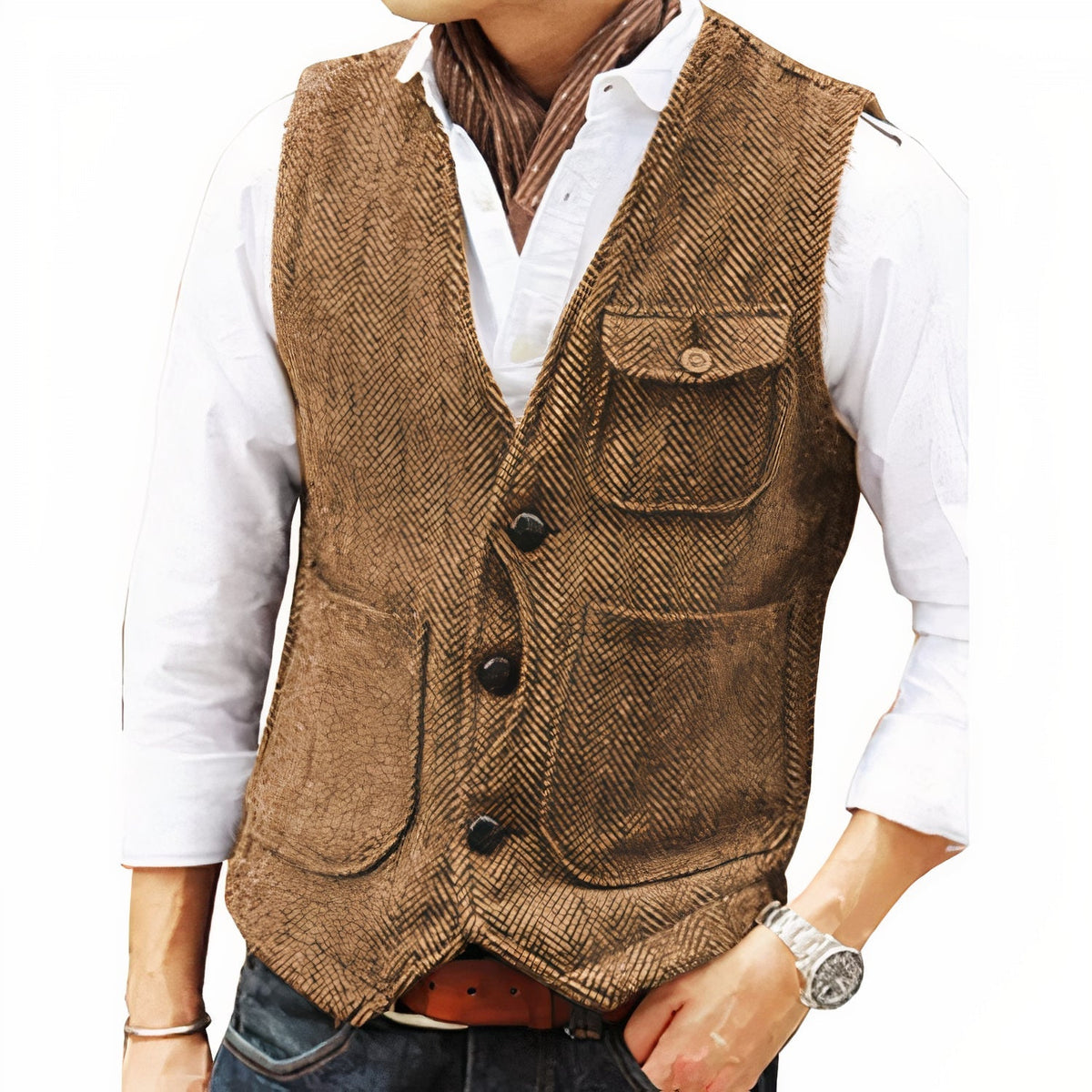 Gilet Homme à Coupe Premium – Élégance au Quotidien - Marron