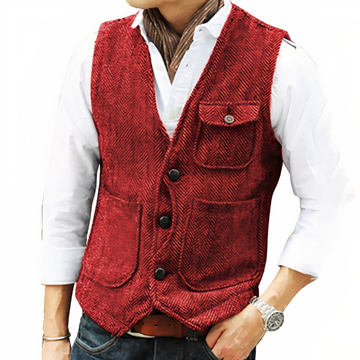 Gilet Homme à Coupe Premium – Élégance au Quotidien - Rouge
