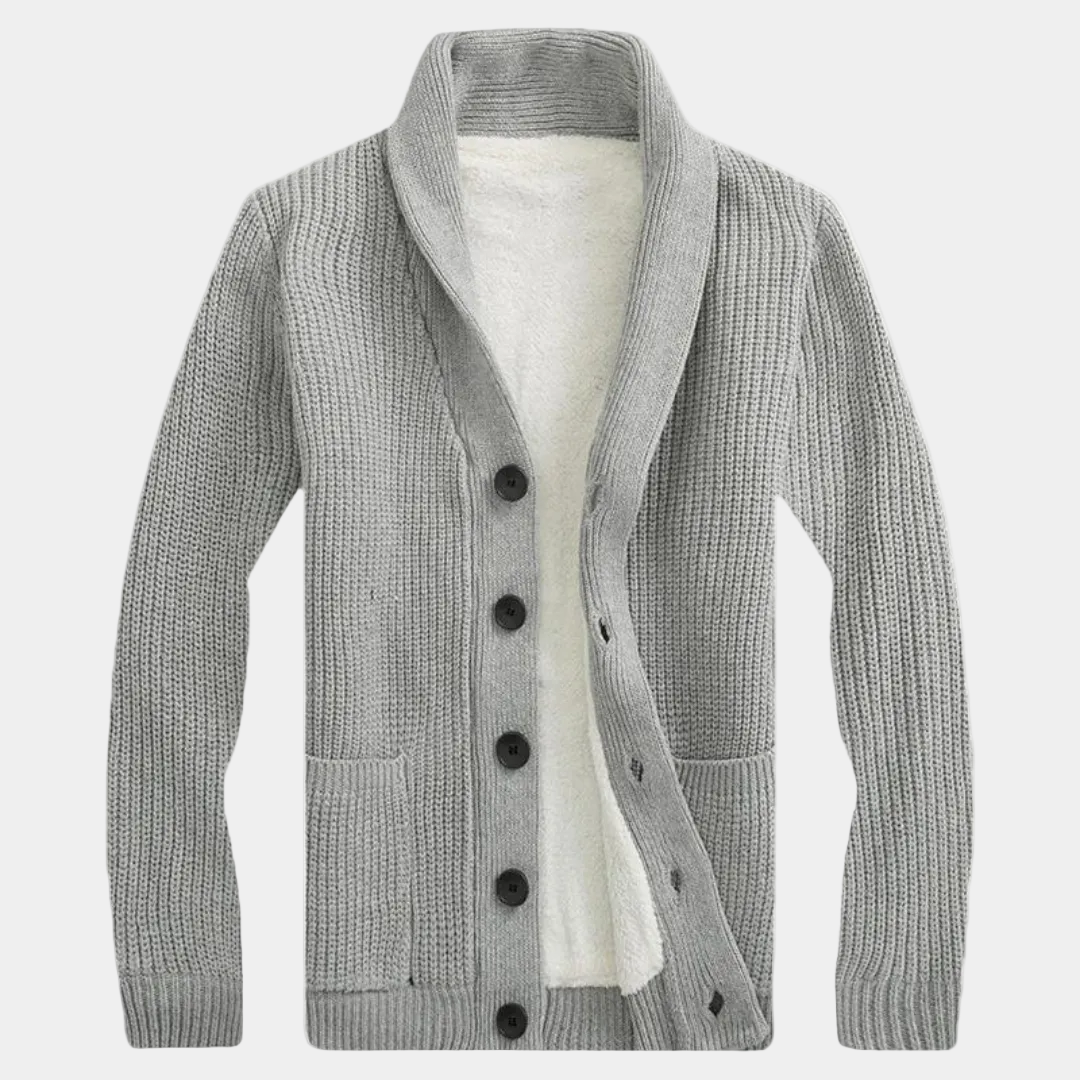 Gilet homme col châle boutonné - Gris clair