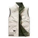 Gilet Réversible en Coton Homme – Gilet d’Extérieur de Luxe avec Multi-Poches - Beige vert