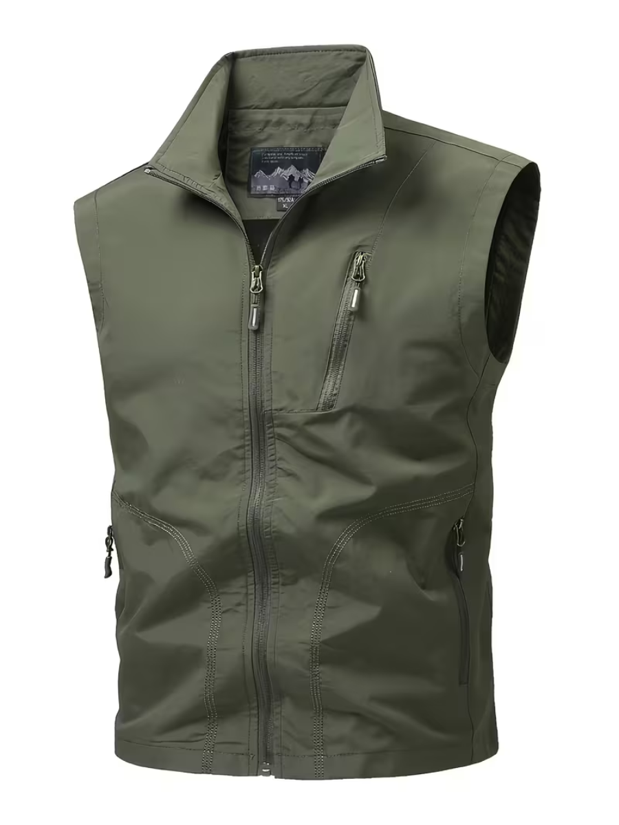 Gilet utilitaire zippé pour hommes - Vert armée