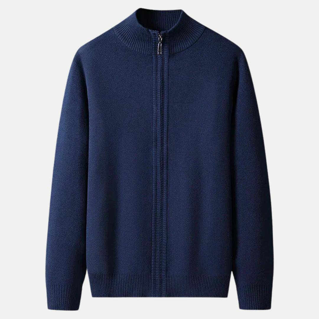 Hommes Cardigan zippé confortable en coton élégant - Bleu