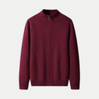 Hommes Cardigan zippé confortable en coton élégant - Bourgogne