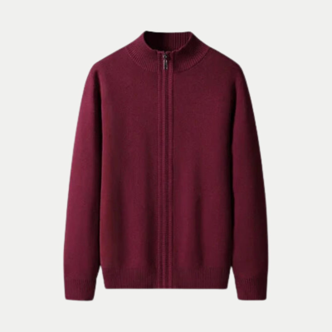 Hommes Cardigan zippé confortable en coton élégant - Bourgogne