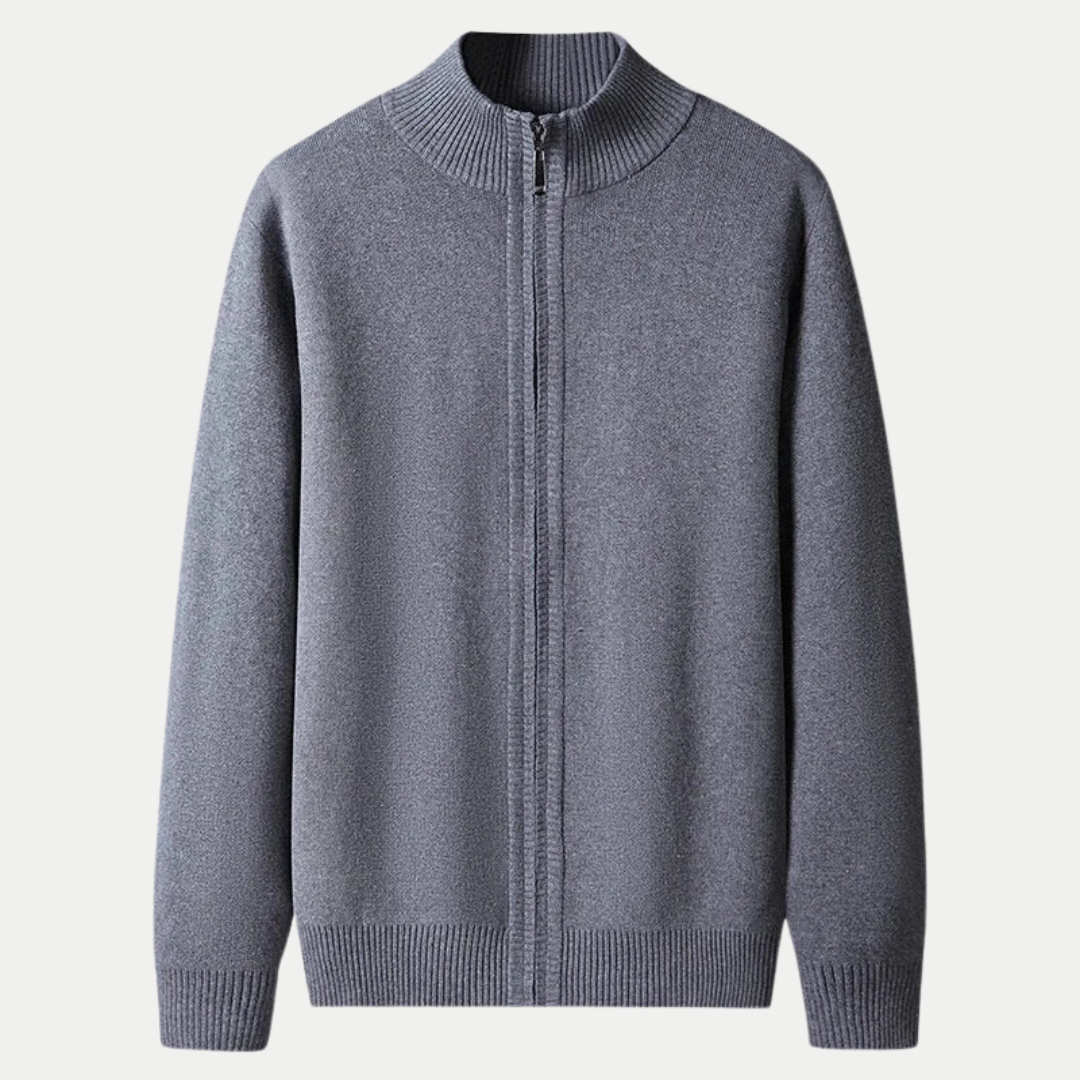 Hommes Cardigan zippé confortable en coton élégant - Gris
