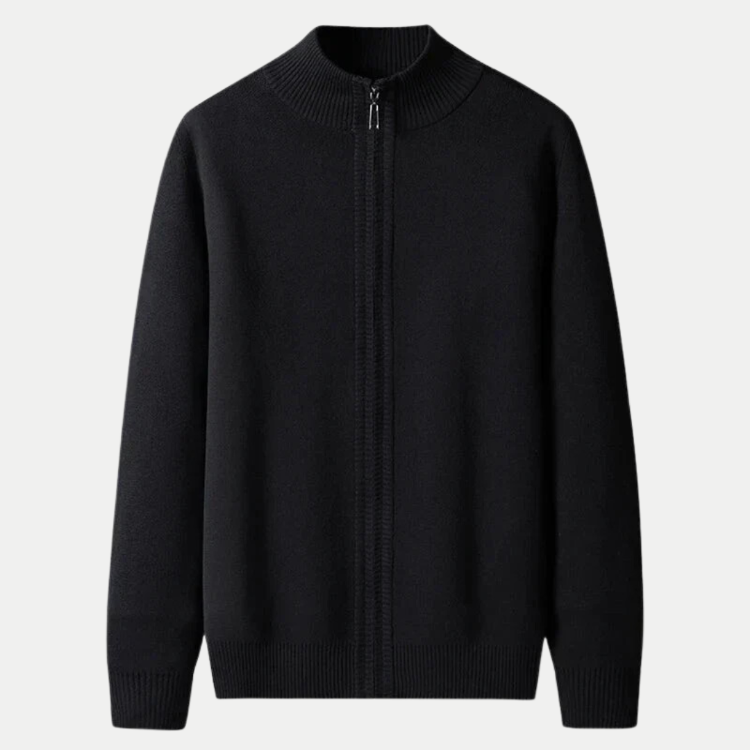 Hommes Cardigan zippé confortable en coton élégant - Noir