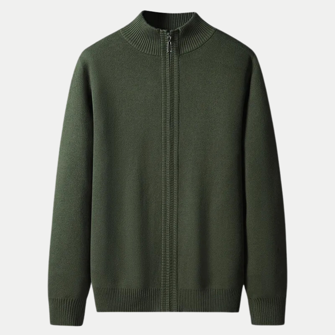 Hommes Cardigan zippé confortable en coton élégant - Vert militaire