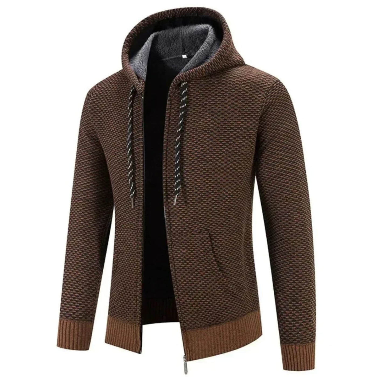 Hoodie Homme Doublé de Polaire – Cardigan Épais et Confortable - Brun