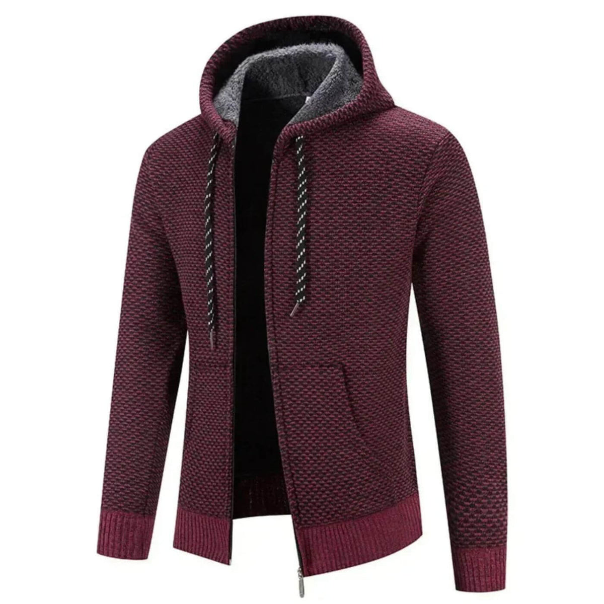 Hoodie Homme Doublé de Polaire – Cardigan Épais et Confortable - Rouge