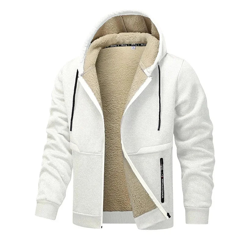 Hoodie Homme Zip Sherpa Doublé – Veste Décontractée Chaude Premium - Blanc