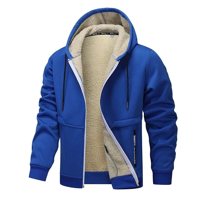 Hoodie Homme Zip Sherpa Doublé – Veste Décontractée Chaude Premium - Bleu