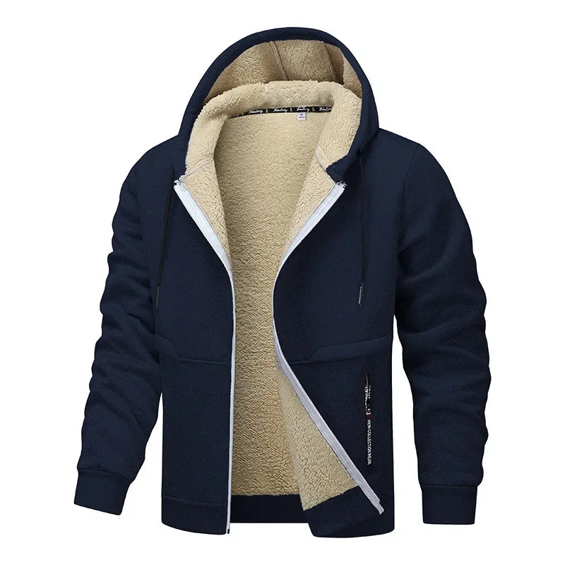 Hoodie Homme Zip Sherpa Doublé – Veste Décontractée Chaude Premium - Bleu marine