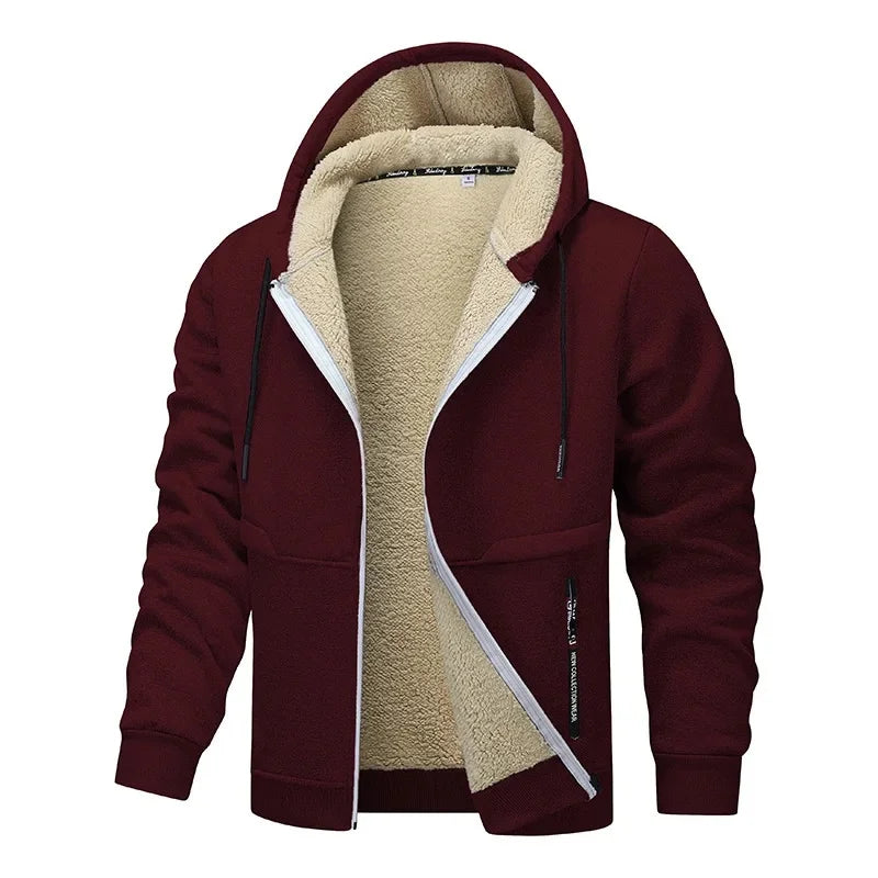 Hoodie Homme Zip Sherpa Doublé – Veste Décontractée Chaude Premium - Bourgogne