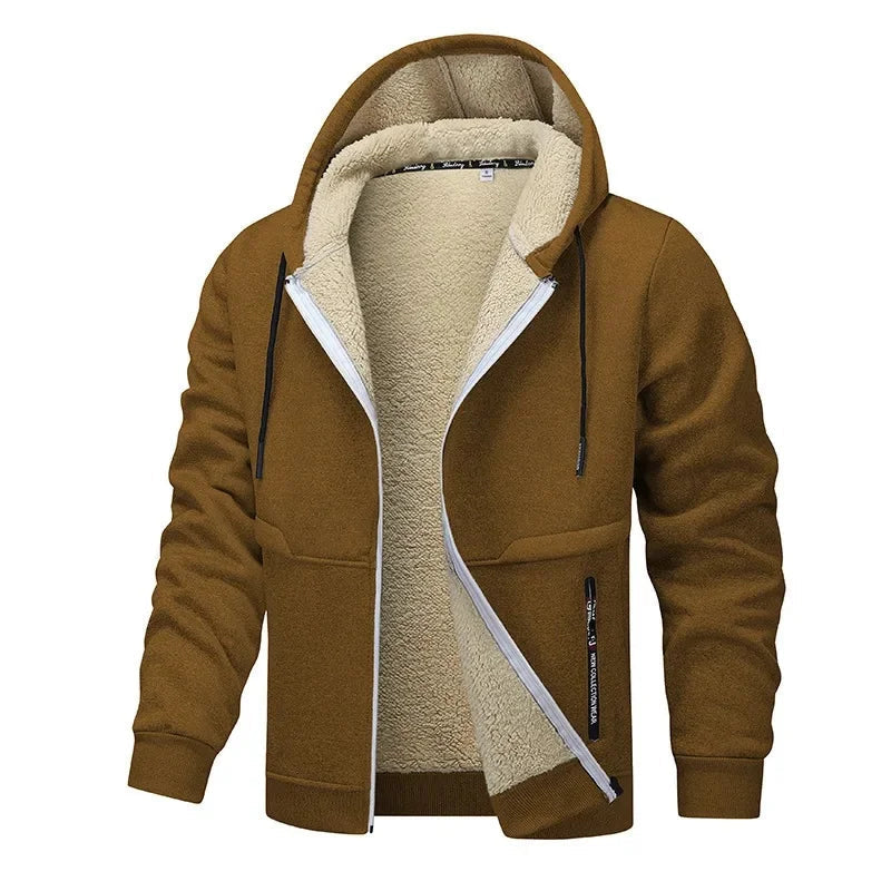 Hoodie Homme Zip Sherpa Doublé – Veste Décontractée Chaude Premium - Brun