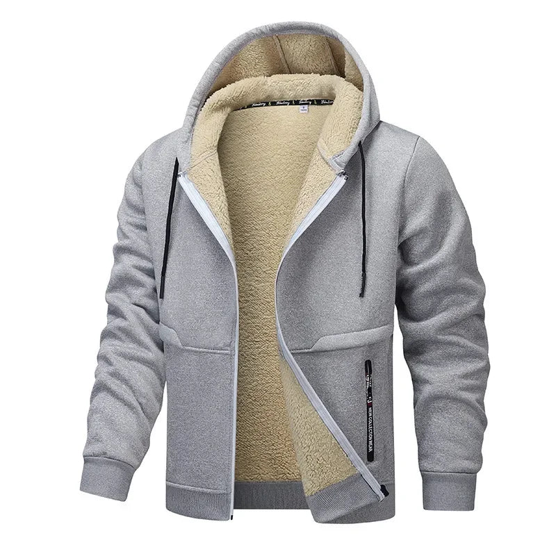Hoodie Homme Zip Sherpa Doublé – Veste Décontractée Chaude Premium - Gris clair