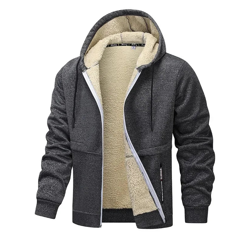Hoodie Homme Zip Sherpa Doublé – Veste Décontractée Chaude Premium - Gris foncé