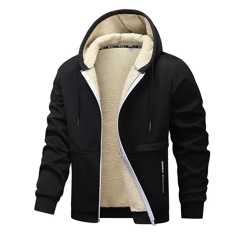 Hoodie Homme Zip Sherpa Doublé – Veste Décontractée Chaude Premium - Noir