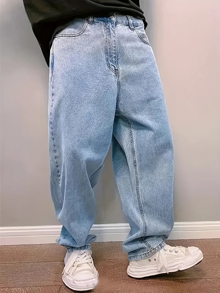 Jean Baggy en Denim pour Homme – Détail Plissé, Coupe Décontractée - Bleu clair