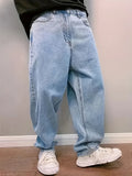 Jean Baggy en Denim pour Homme – Détail Plissé, Coupe Décontractée - Bleu clair