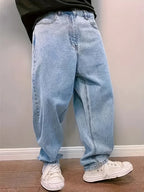 Jean Baggy en Denim pour Homme – Détail Plissé, Coupe Décontractée - Bleu clair