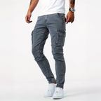 Jean cargo extensible pour hommes – Pantalon décontracté ajusté en denim - Gris