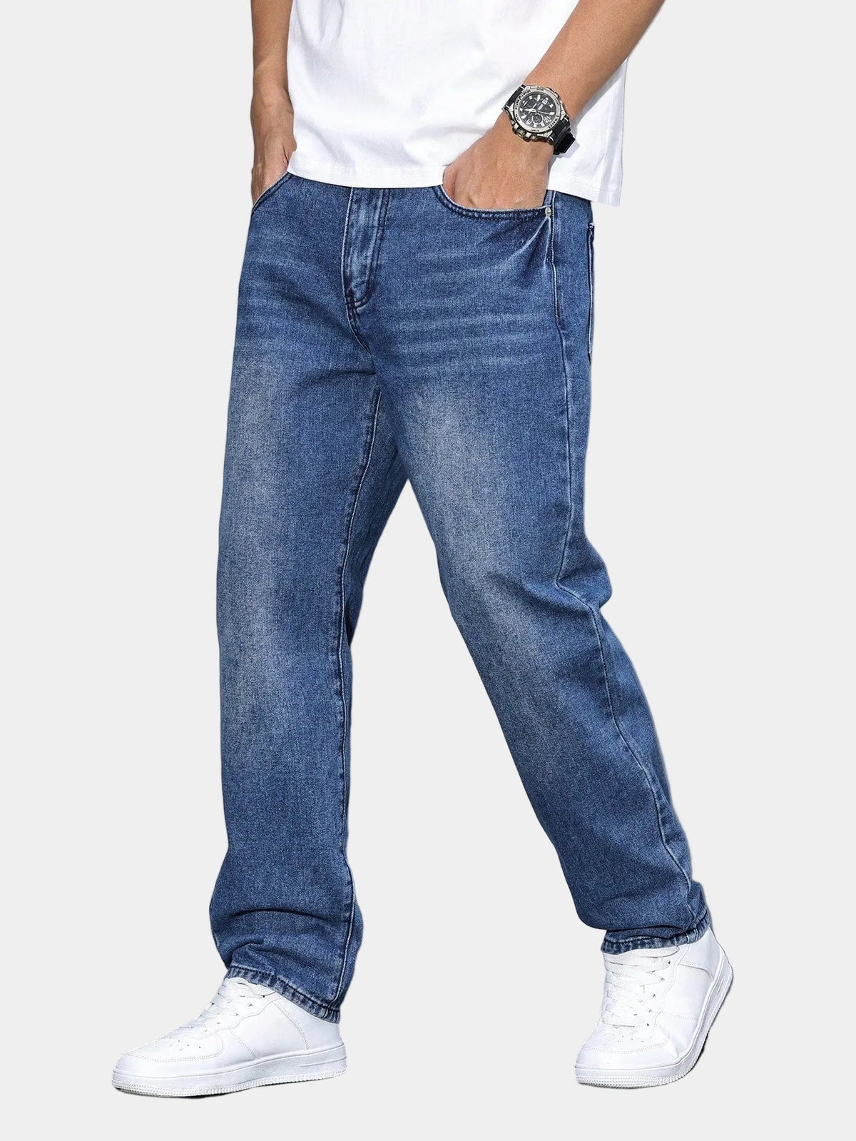Jean homme coupe droite délavé - Bleu marine