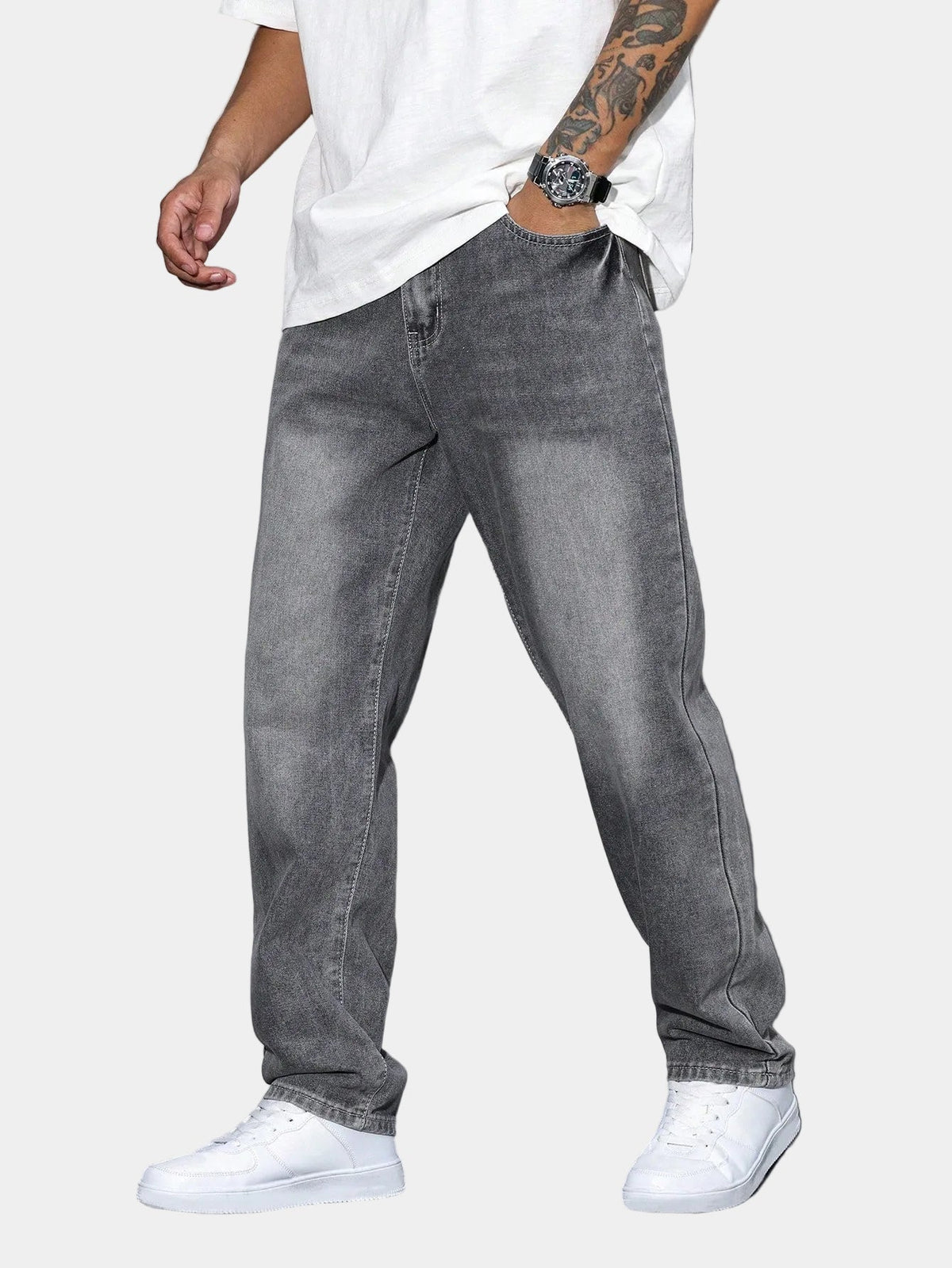 Jean homme coupe droite délavé - Gris
