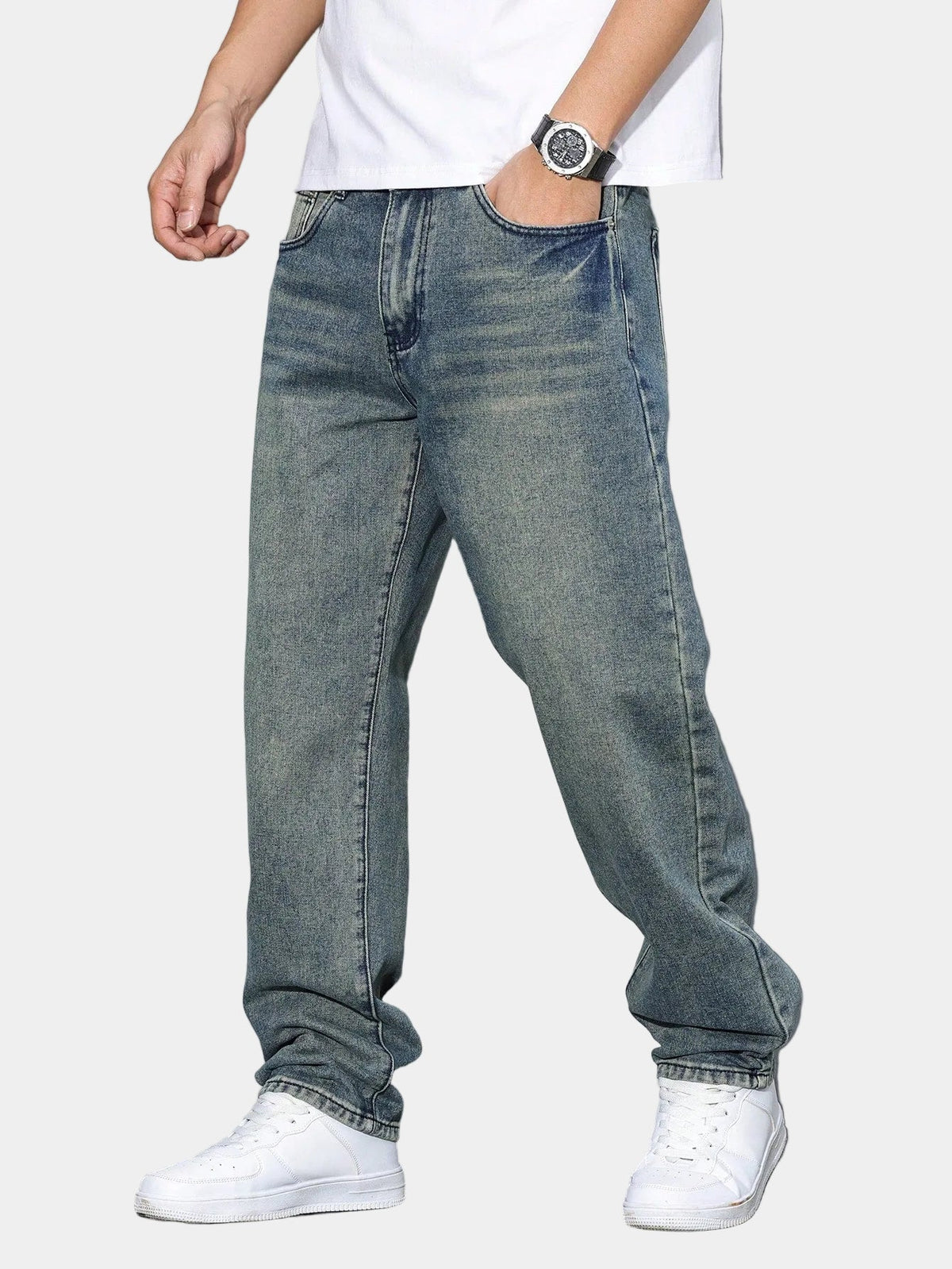 Jean homme coupe droite délavé - Gris clair