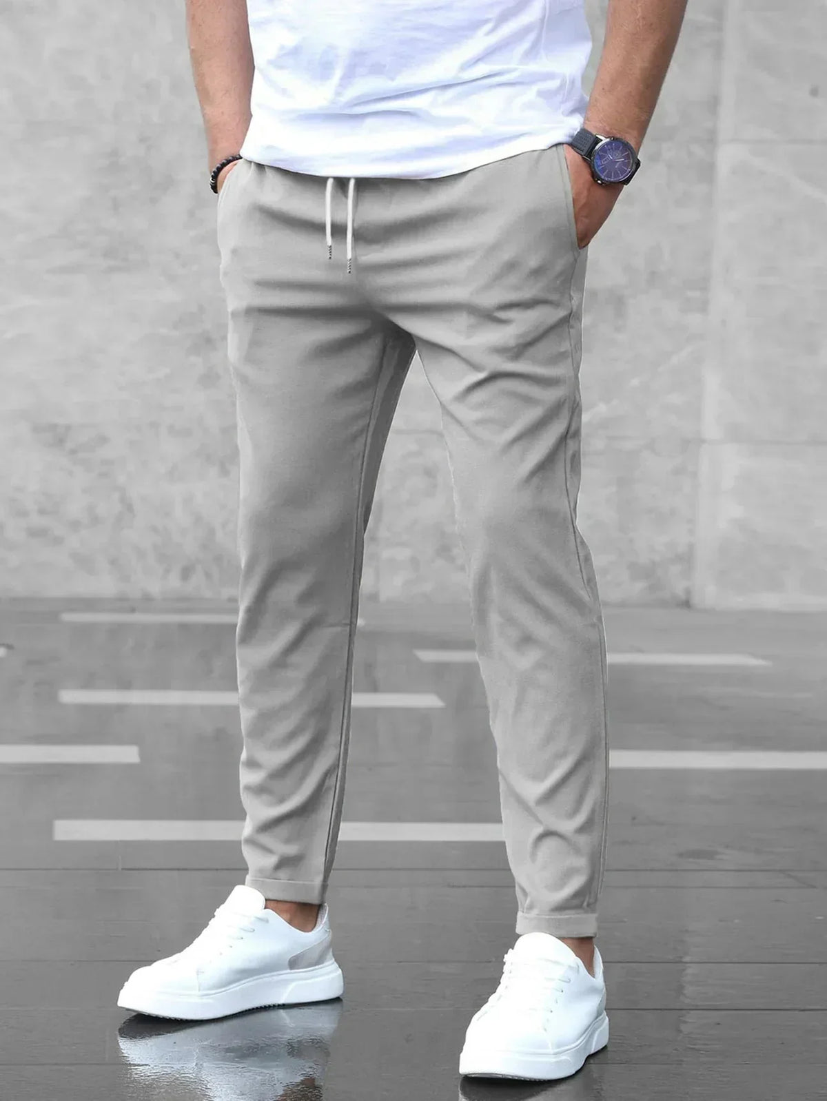 Jogging Slim Fit Premium Homme – Pantalon Décontracté Ajusté à Cordon - Gris