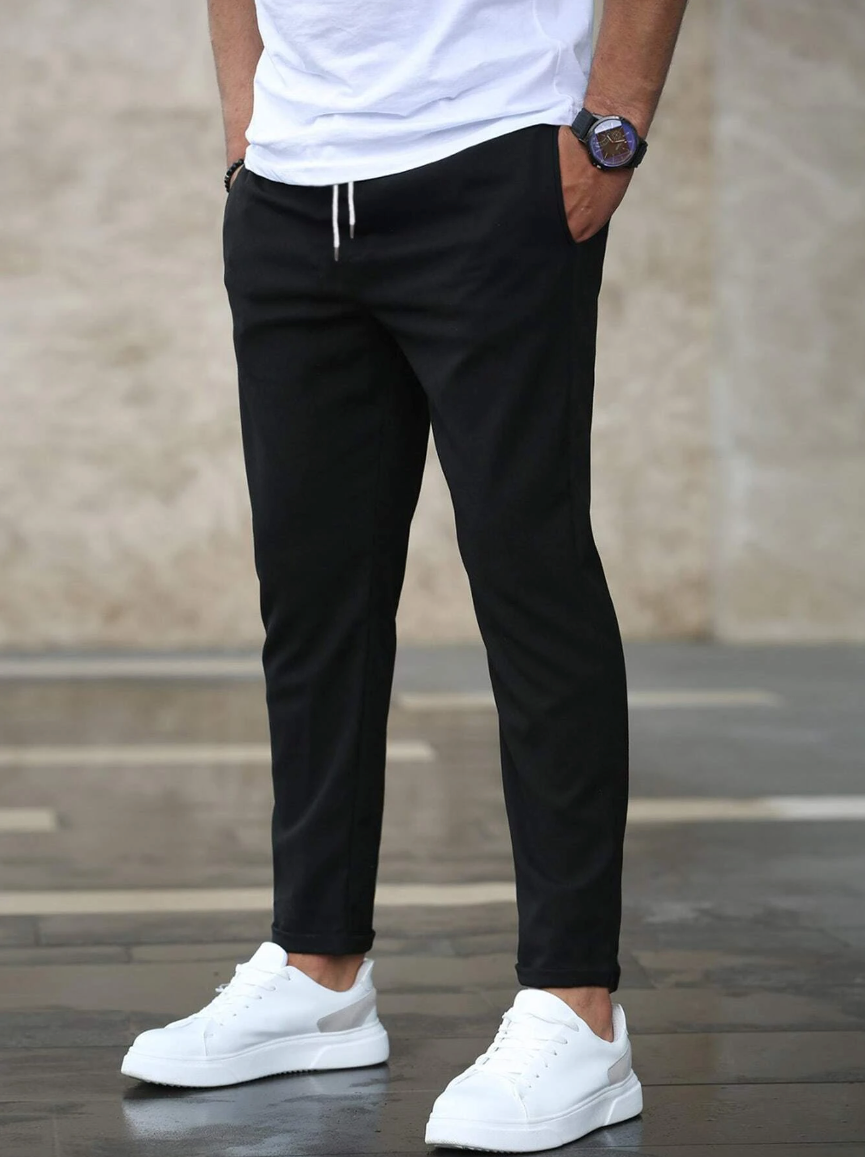 Jogging Slim Fit Premium Homme – Pantalon Décontracté Ajusté à Cordon - Noir