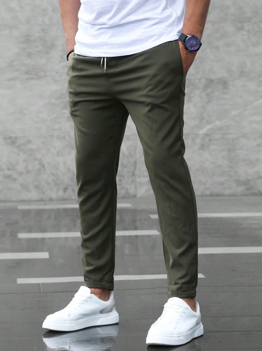Jogging Slim Fit Premium Homme – Pantalon Décontracté Ajusté à Cordon - Vert armée