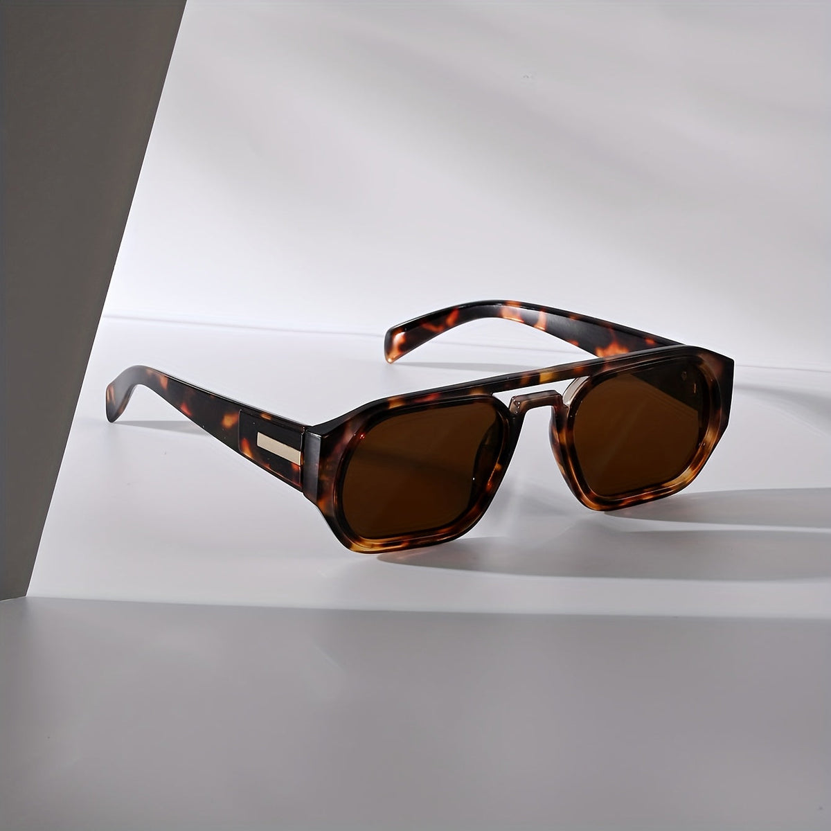 Lunettes à double pont pour hommes - Brun écaille